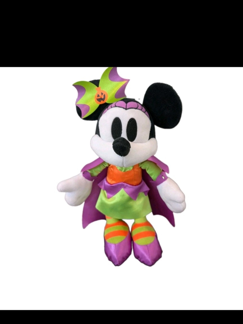 Disney Minnie Mouse Halloween Plush Witch Vampire Pumpkin Bow Cape Green Purple